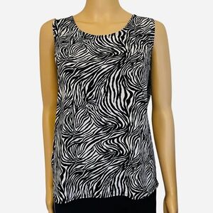 Notations casual/semi-dress top blouse L zebra print whiteblack sleeveless flowy